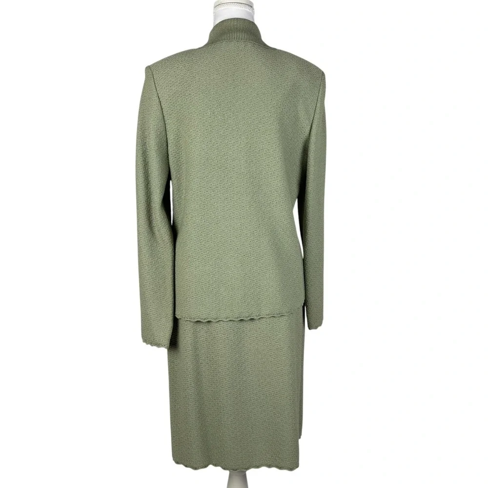 St John Knit 3pc Suit Set Jacket Skirt‎ Top Womens Size 6 Sage Green Vintage